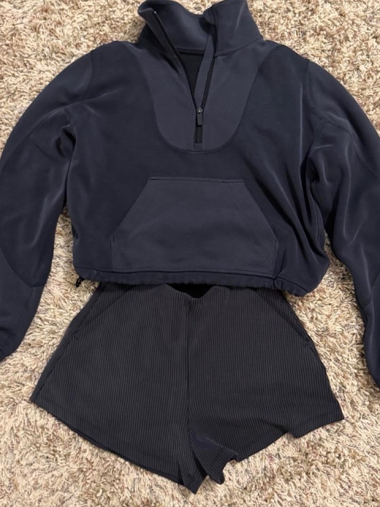 lululemon athletica Pants - lululemon athletica Dark Gray Cropped Quarter-Zip Pullover with Ribbed Shorts
